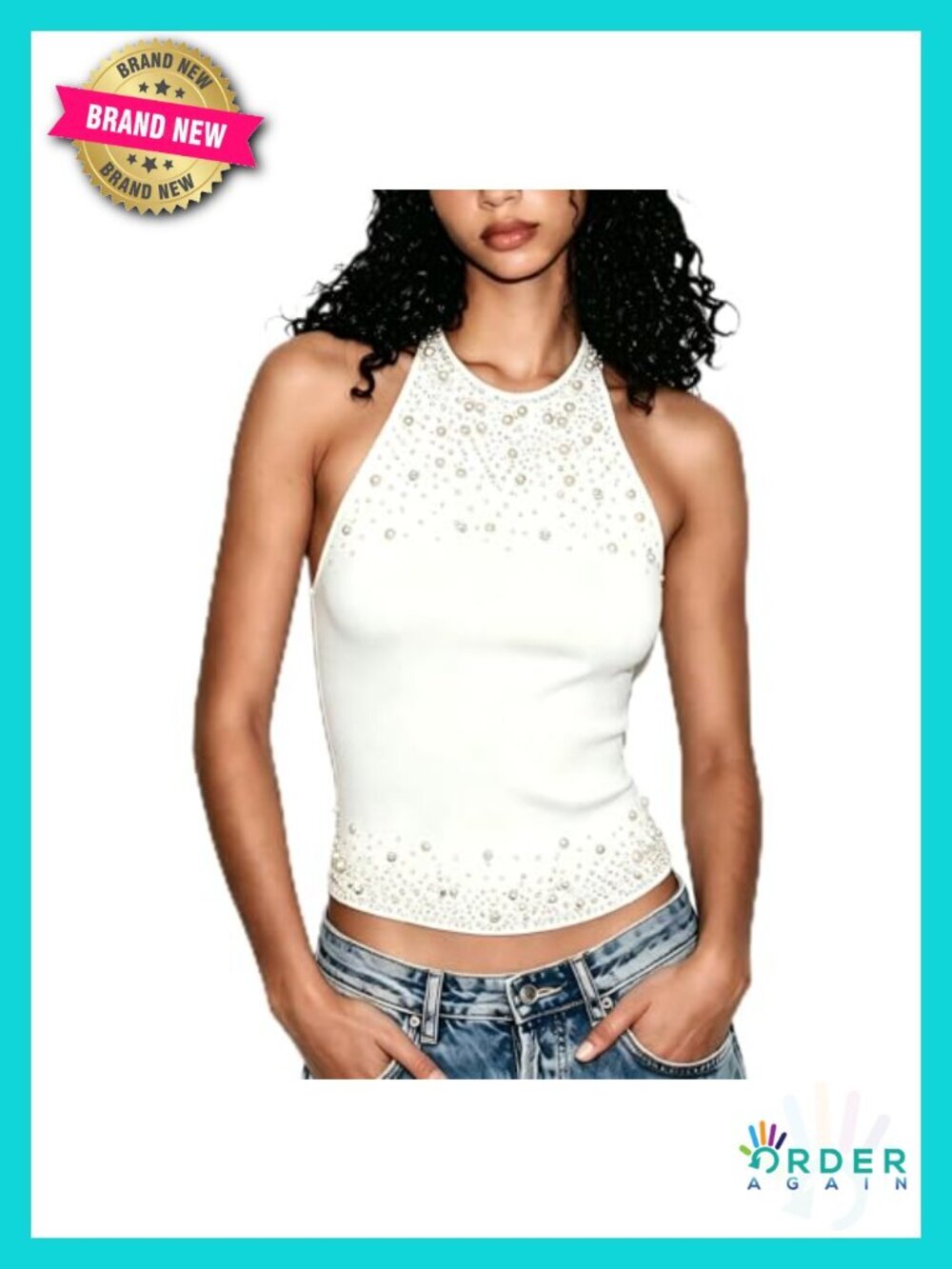 Sparkling Rhinestone Halter Tank Top - Party & Night Out